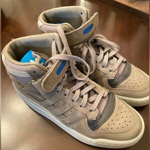 Adidas Taupe and Blue High-Top Sneakers